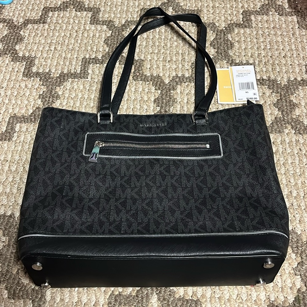 Black Michael Kors Purse Frame Out Leather Bag Tote Handbag